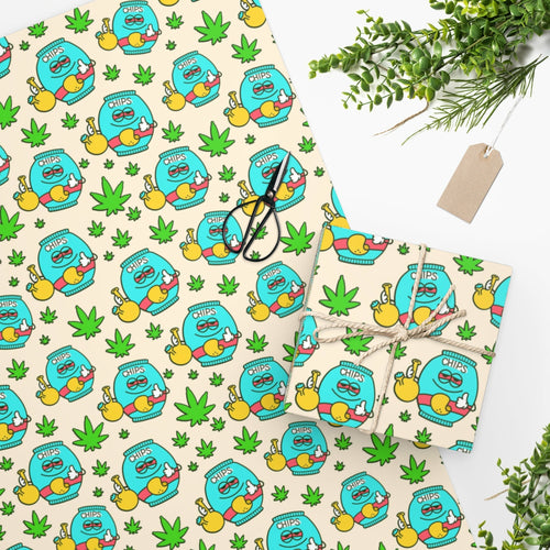 Funny weed marijuana leafs and chips bag Wrapping Paper