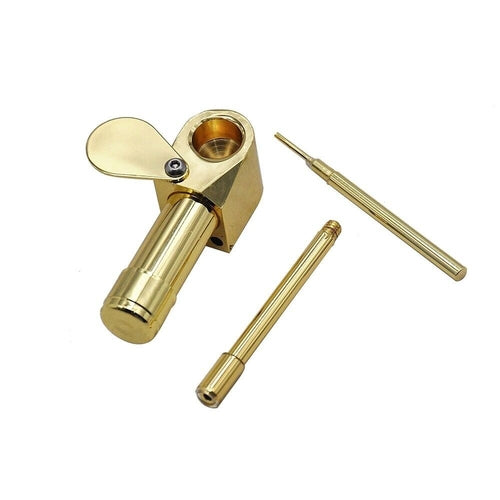Brass Tobacco Smoking Pipe w/ Stash Storage Cylinder Chamber Metal w/