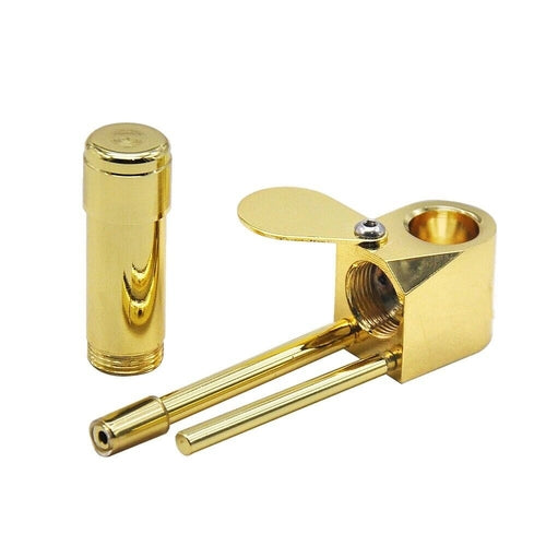 Brass Tobacco Smoking Pipe w/ Stash Storage Cylinder Chamber Metal w/