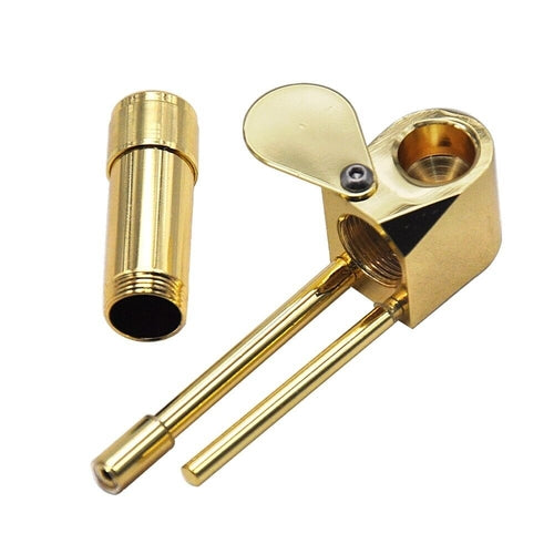 Brass Tobacco Smoking Pipe w/ Stash Storage Cylinder Chamber Metal w/